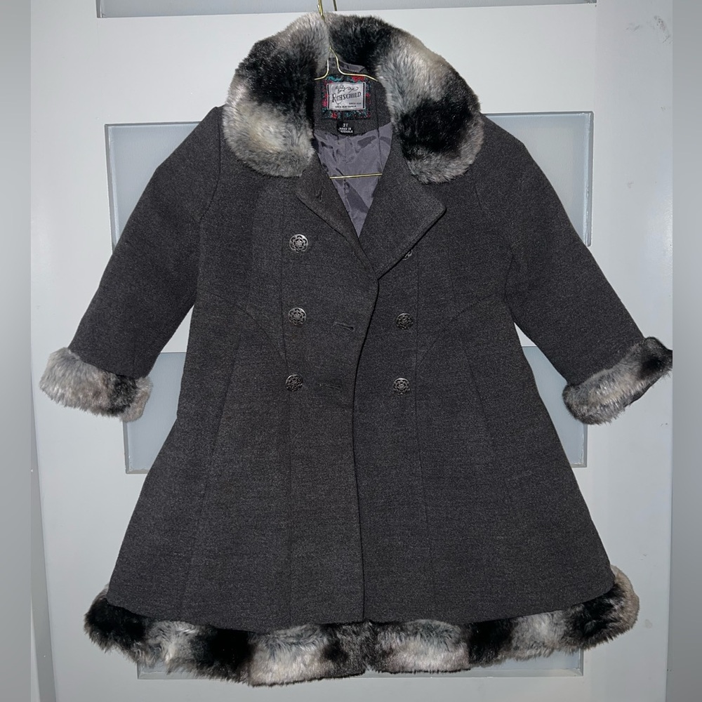 Gently Used Rothchild Gray Peacoat with faux fur trim,very darling coat. Size 3T